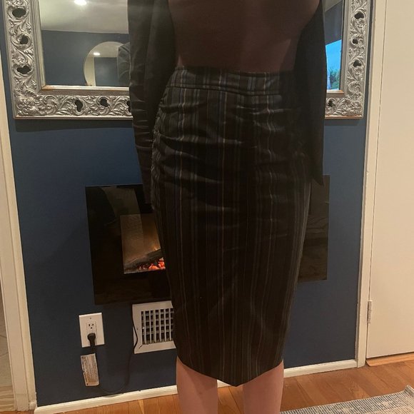 NICOLE MILLER PINSTRIPE SINCHED SKIRT